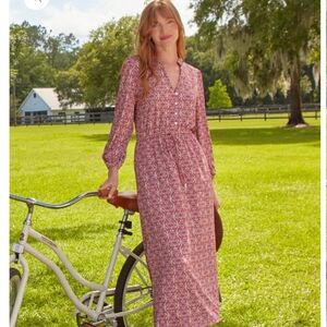 Cabana Life Camden Geo Buttons Down Maxi Dress Red Blue Summer L